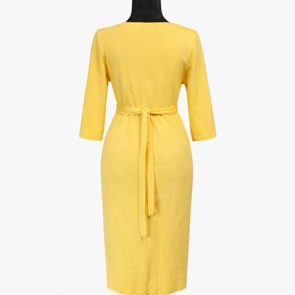 Adianna Papell | Yellow Knit Crepe V Neck Dress - Picture 4 of 5